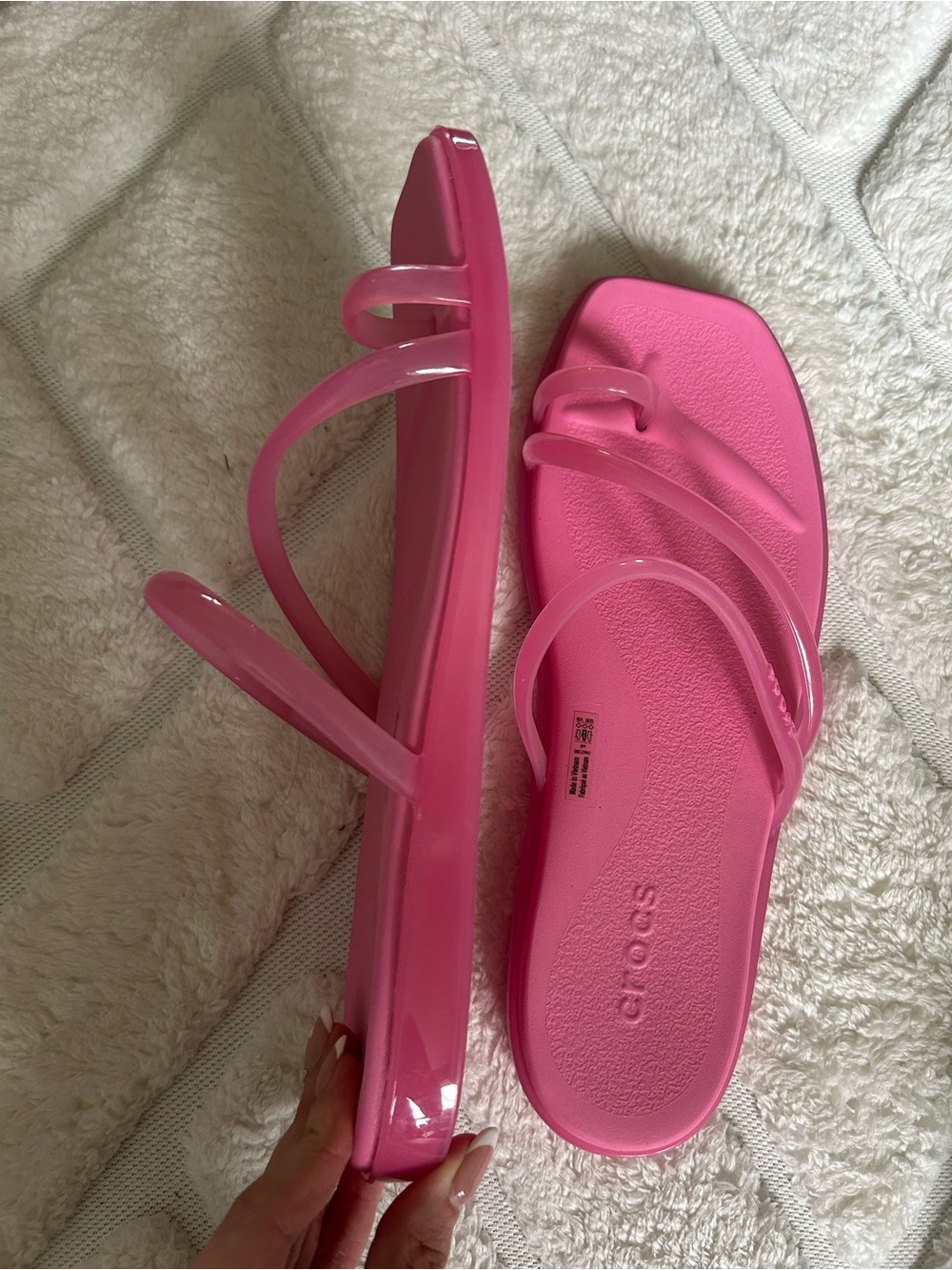 CROCS Miami Jelly Toe Loop Sandals in Pink Lemonade - Picture 3 of 3